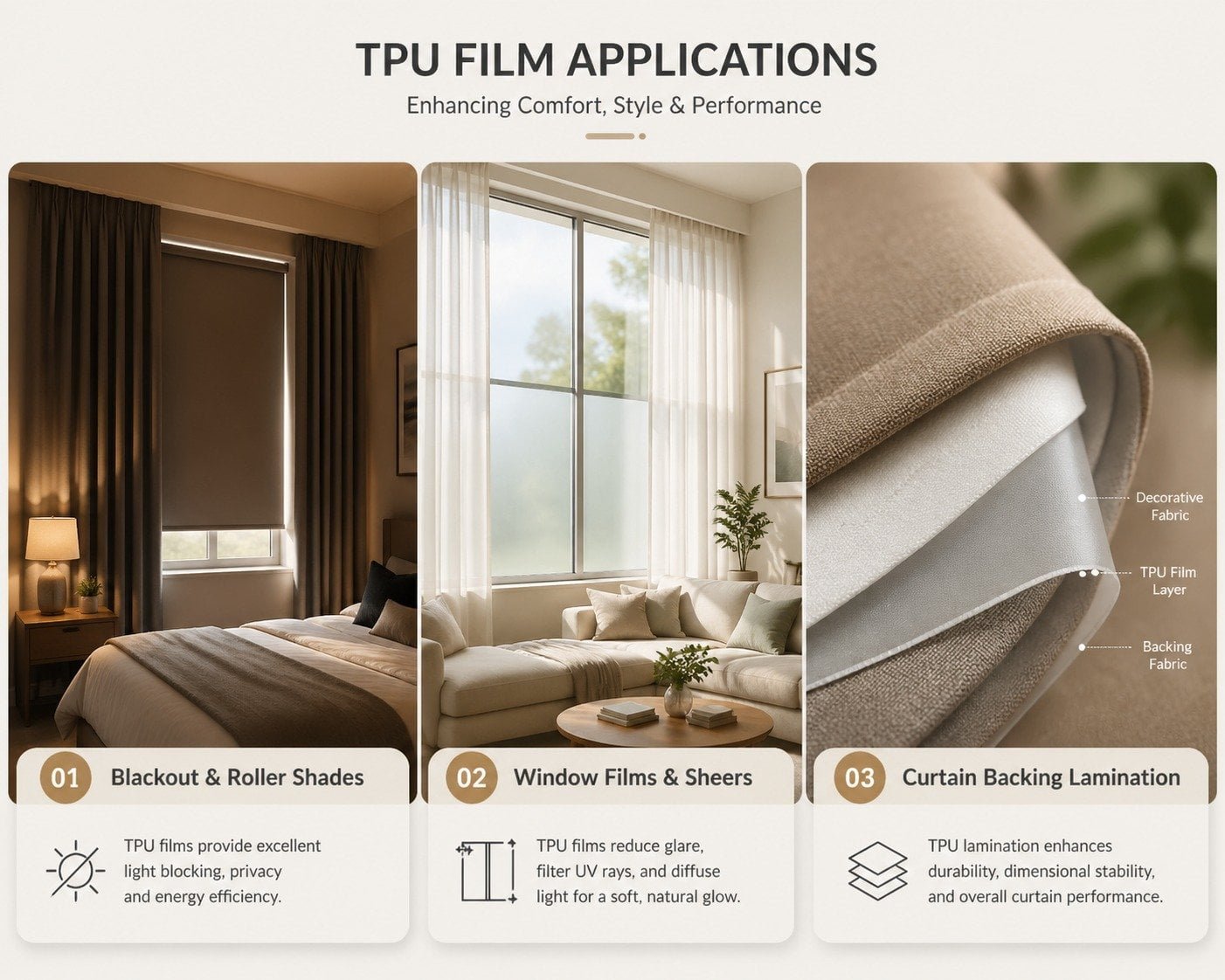 HPG blackout TPU film for curtains and roller shades