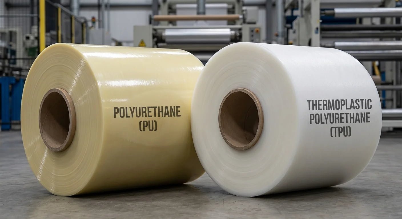 PU vs TPU Material Choice PU and TPU material rolls side by side