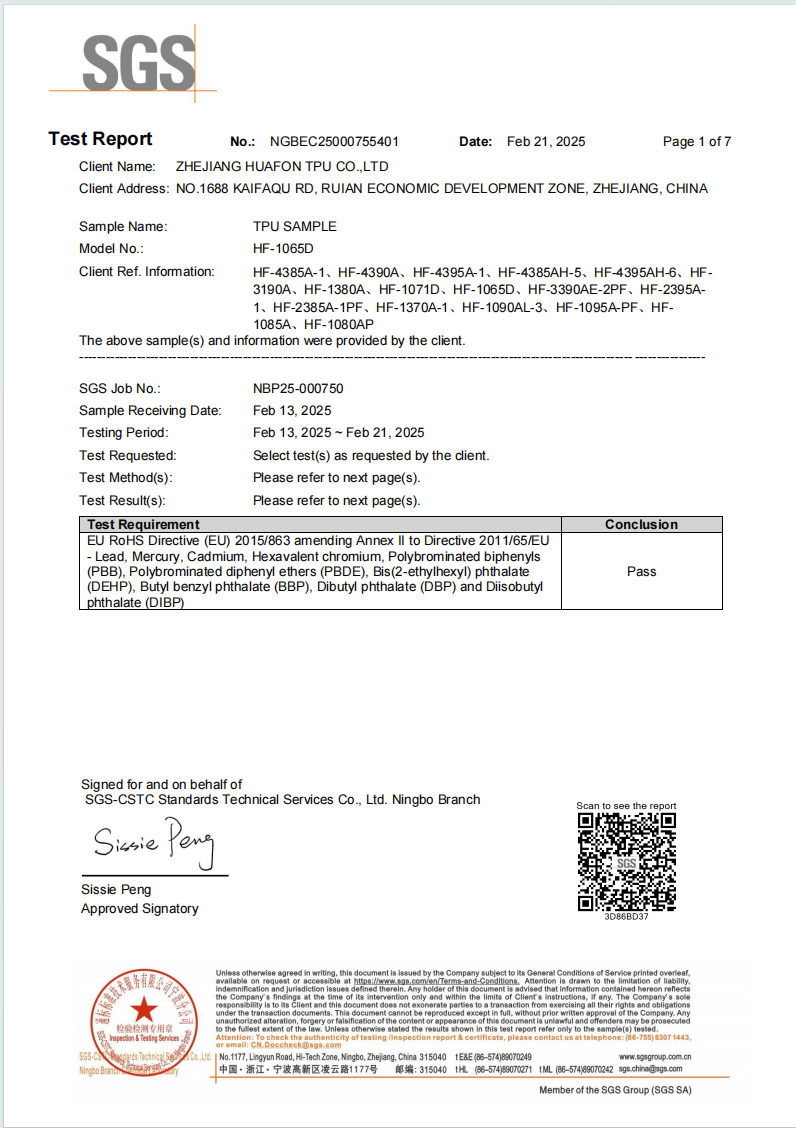 SGS Test Report Certificate